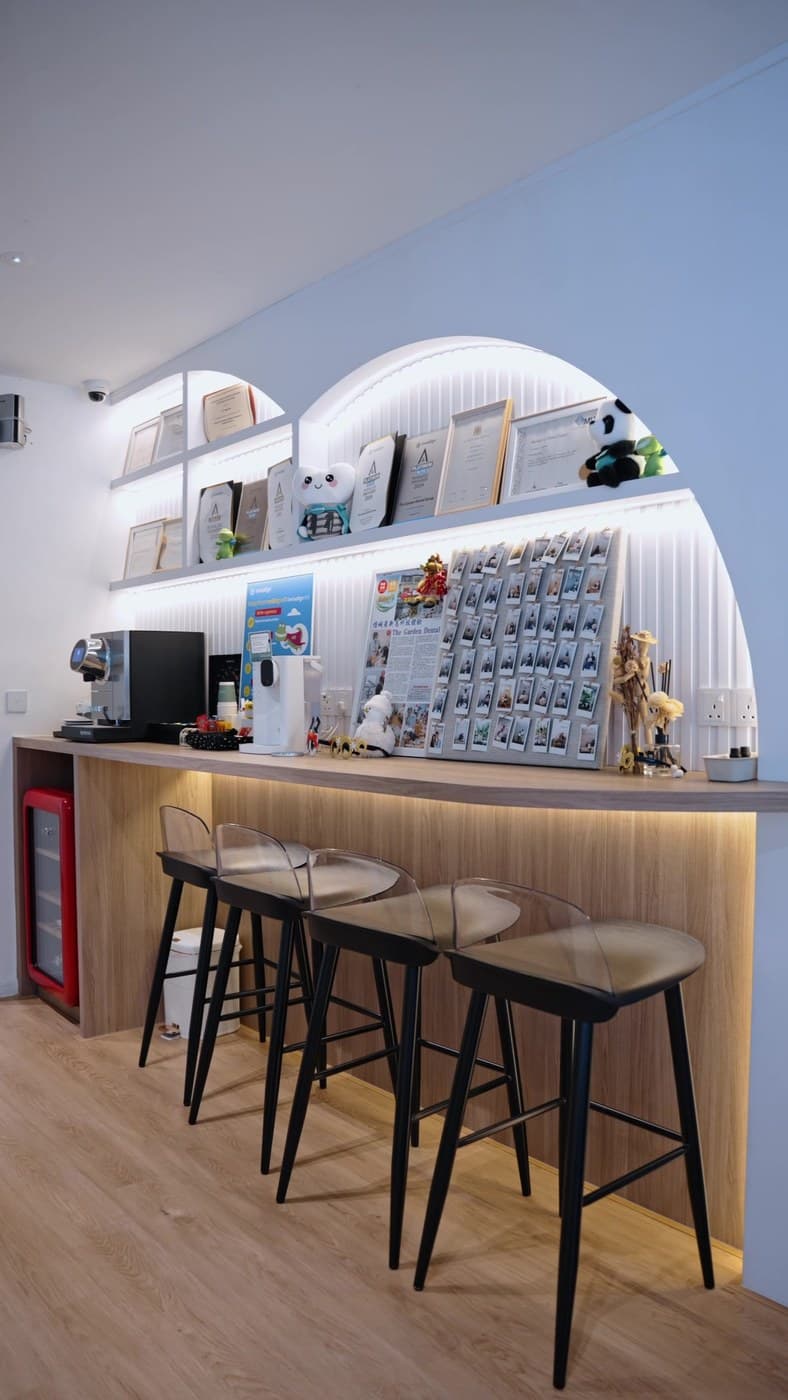 The café-style reception counter at The Garden Dental